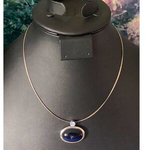 Vintage Express Black Stone Choker Necklace, in Silver tone, Stamped